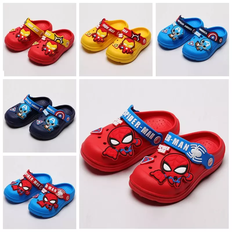 Chaussures de jardin pour bébés garçons et filles, sandales de dessin animé Iron Man, Spider Man, pantoufles d'été pour enfants, sandales de plage d'intérieur non ald, 150-200