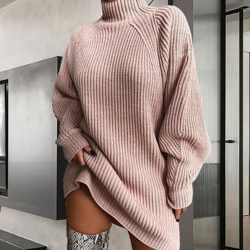 Women Sweater Dress Warm High Collar Sweater Dress Stylish High Collar Sweater Dress for Women Loose Fit Warm Elegant for Autumn