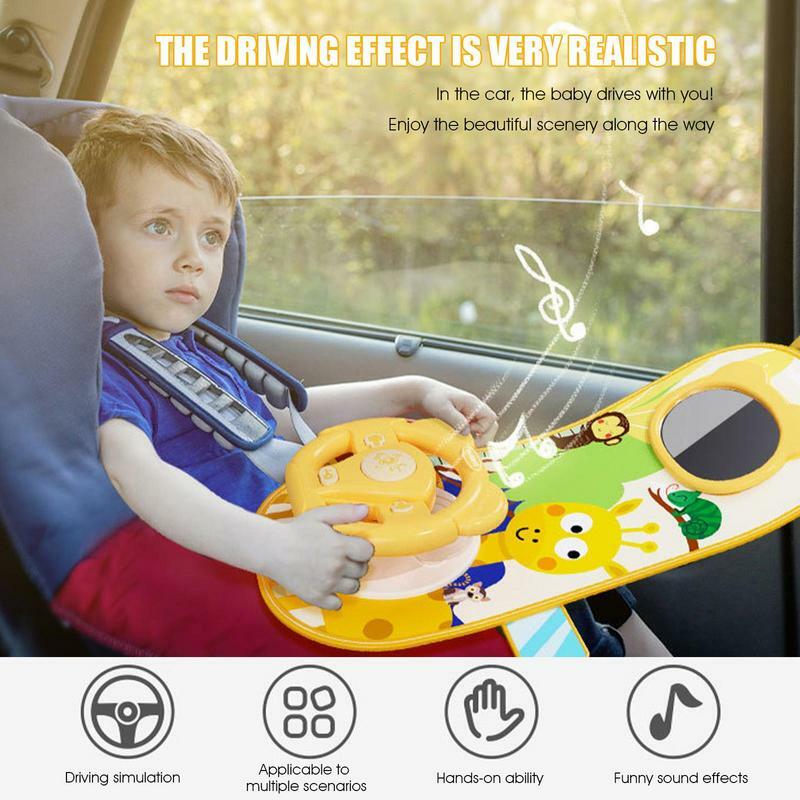 Asiento de coche de juguete para niños pequeños, asiento de centro de juego para niños pequeños, rueda de coche de juguete portátil, volante de simulación de educación temprana eléctrica para niños