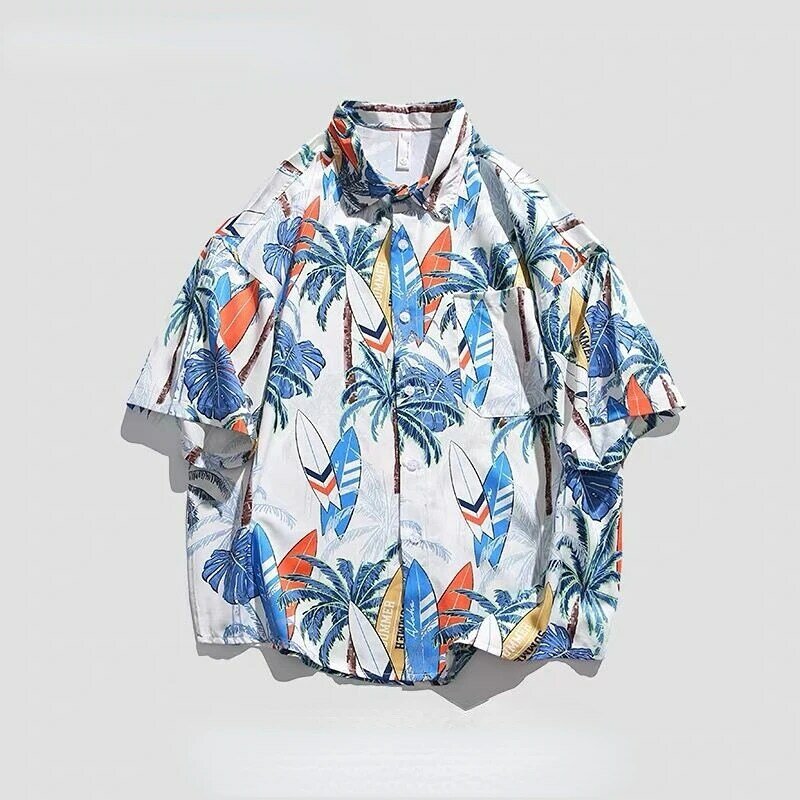 2023 pełen nadruk hawajski koszulka z krótkim rękawkiem mężczyźni w stylu Vintage Streetwear moda męska koszule ponadgabarytowych lato męski Top koszula A45