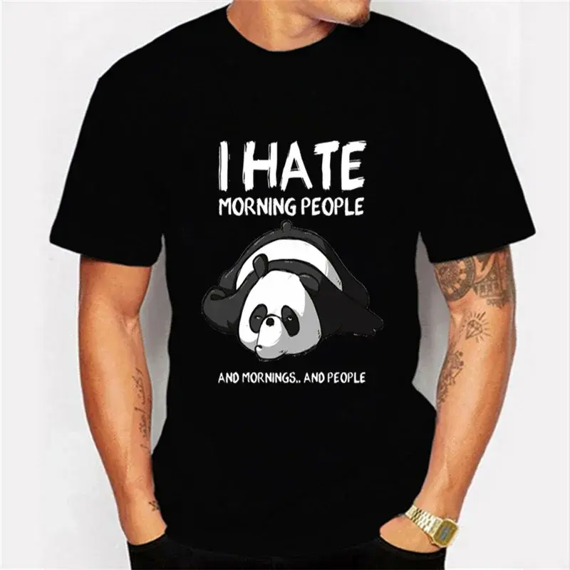 Kaus Panda Lucu kaus grafis pria I Hate Morning People kaus lengan pendek musim panas Pria Atasan Harajuku Panda pakaian jalanan