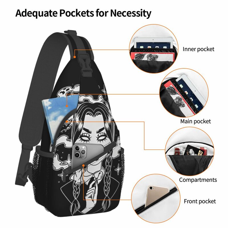 Classic Crossbody Chest Bags Wednesday TV Series Pockets Travel Pack Messenger Sports Teens Shoulder Bag Unisex