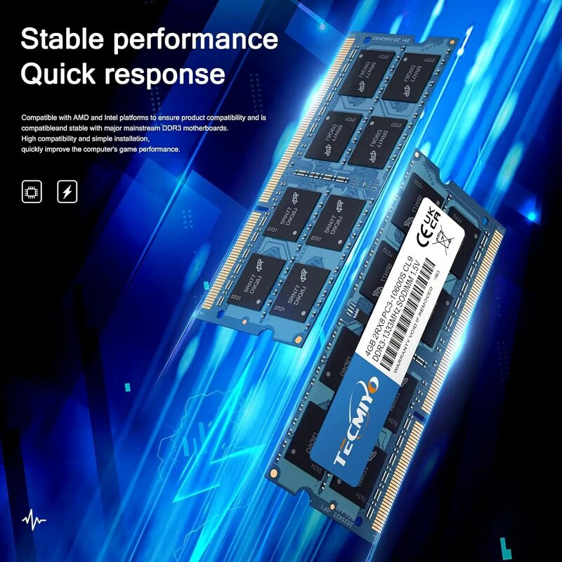 TECMIYO SODIMM 2X4GB 1333 MHz Laptop memori RAM DDR3 1.5V PC3-10600S non-ecc-biru