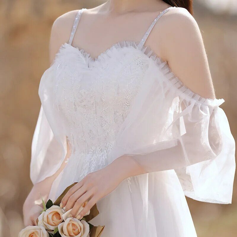 Sweet Short Wedding Dresses For Bridesmaid Elegant Lace Tulle Party Dress Fashion Spaghetti Straps Simple Bridal Dresses