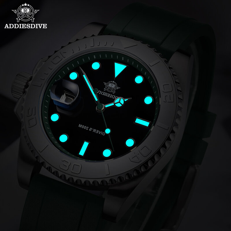 Addiesdive นาฬิกาควอตซ์สำหรับผู้ชาย, นาฬิกาควอตซ์41มม. สแตนเลส BGW9เรืองแสง Tali Jam Tangan karet 200ม. นาฬิกาดำน้ำของผู้ชายใหม่