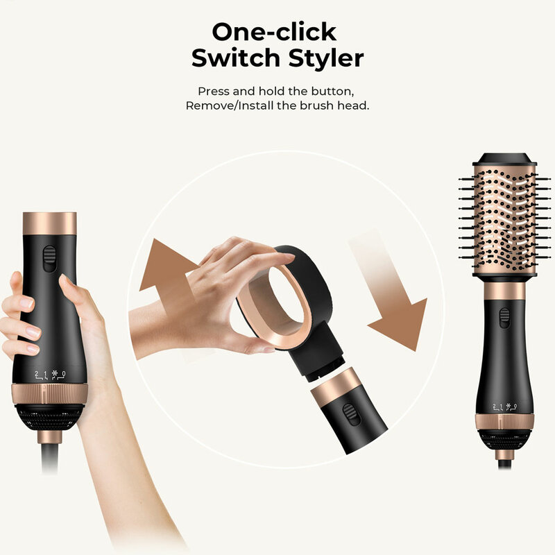 Hot Air Brush 4 in 1 Head Replaceable Hair Dryer Comb One Step Blower Strong Wind Electric Straightener Curler Styling Tools