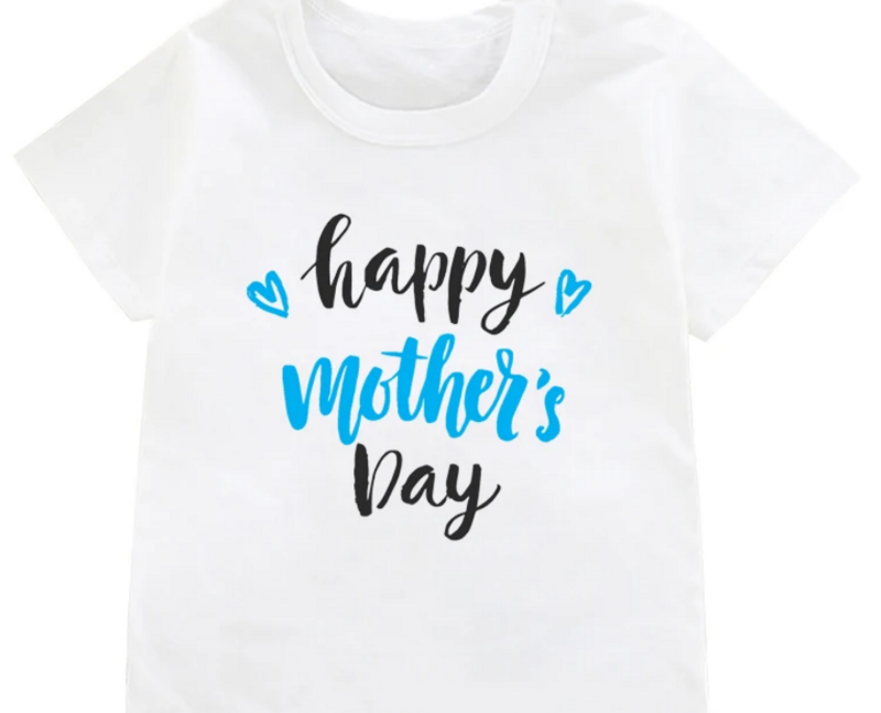 女の子と男の子のための半袖Tシャツ、ママと赤ちゃんのための幸せな母の日プリントの白いトップ