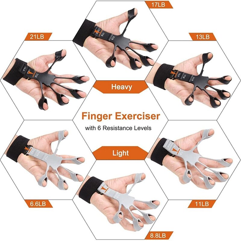 Penguat kekuatan pegangan jari, penguat pegangan tangan 6 Level tahan (hitam + abu-abu, 2 buah) Hitam & abu-abu