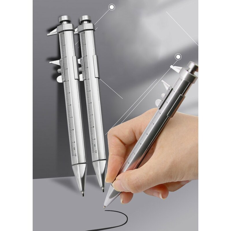 Vernier Caliper Tipo Caneta Esferográfica, Multifunções 0.5mm Gel Ink Roller Ball Pen, Papelaria Ferramenta De Medição