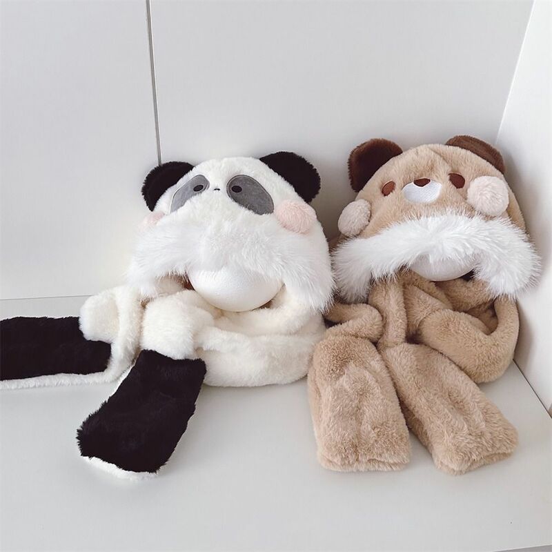 Cartoon Children Scarf New Winter Warm Ear Neck Protection Hat Scarf Gloves Set Fluffy Plush Caps Baby