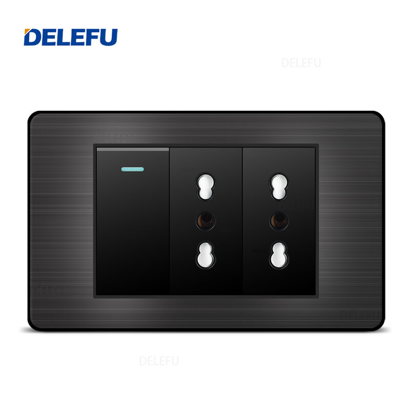 DELEFU soket saklar standar Italia, Soket Daya dinding Tipe C komputer seri panel hitam baja tahan karat