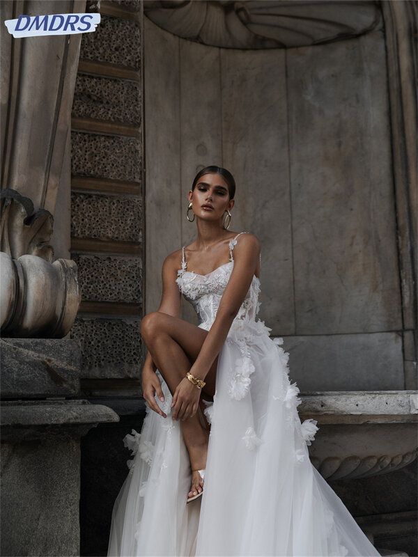 Vestidos de noiva sexy com cintas de espaguete, vestido de casamento até o chão, elegante vestido a linha, apliques charmosos, 2024