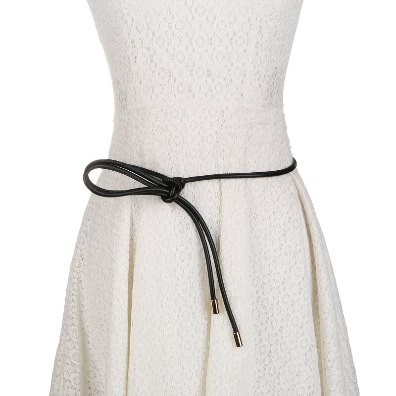 Cinturón elegante y fino de piel de oveja para mujer, cordón de cintura larga anudado, cadena de cintura de vestido femenino, decoración Simple, pretina de lujo para mujer