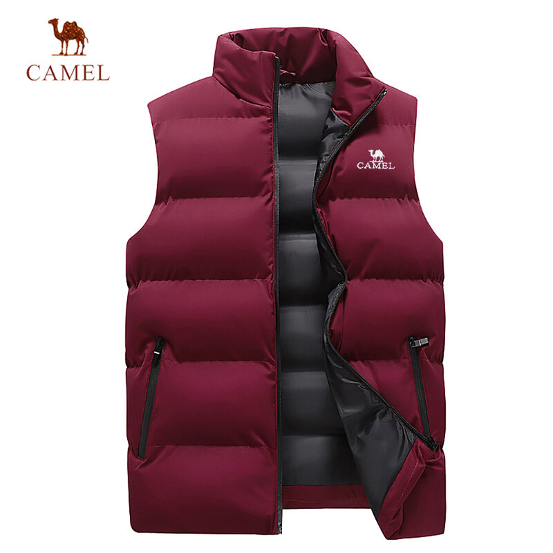 2024 CAMEL brand vest jacket for men's autumn and winter casual comfort sleeveless solid color thickened cotton jacket