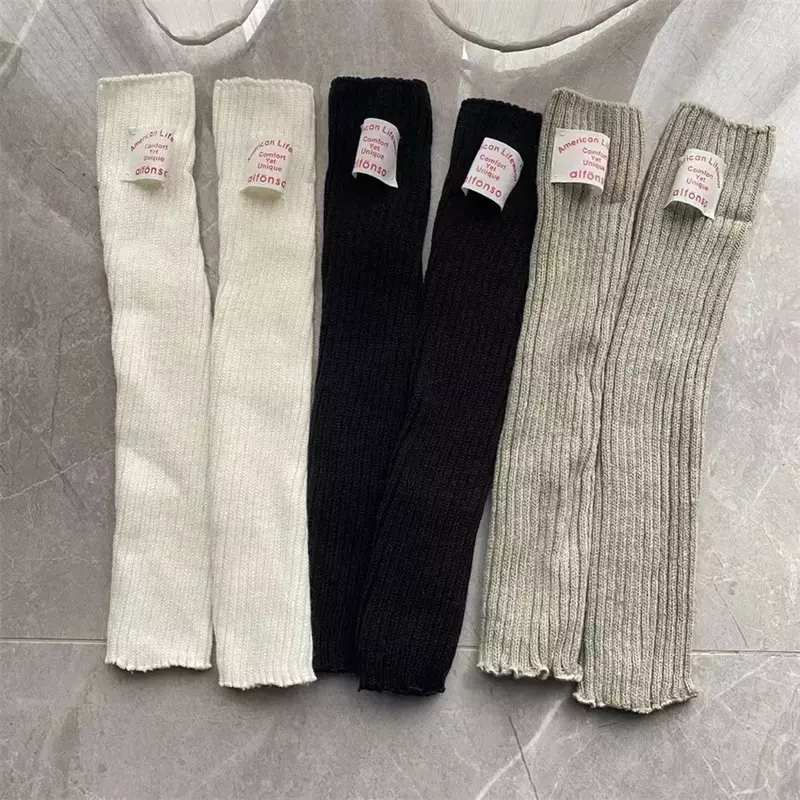 Women Letter Over Knee Leg Warmer Sleeves Arm Warmer Sleeves Winter Korea Knitted Knee High Socks Y2k Women Fingerless Gloves