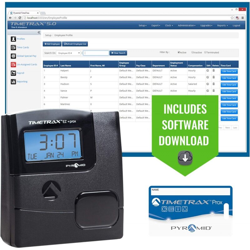 Pyramid Time Systems, PPDLAUBKN, TimeTrax Automated Proximity Time and Attendance Employee Time Clock System with Software Downl