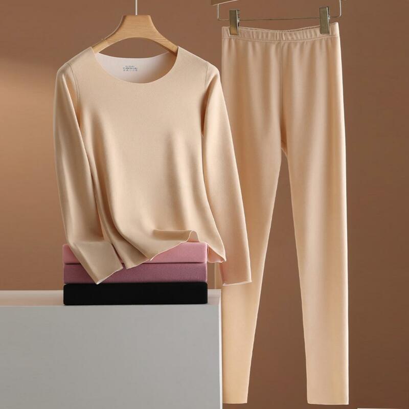 Unsiex-Conjunto de pijamas térmicos para mujer, Top de cuello redondo, pantalones de cintura elástica, ropa de casa, ropa interior térmica