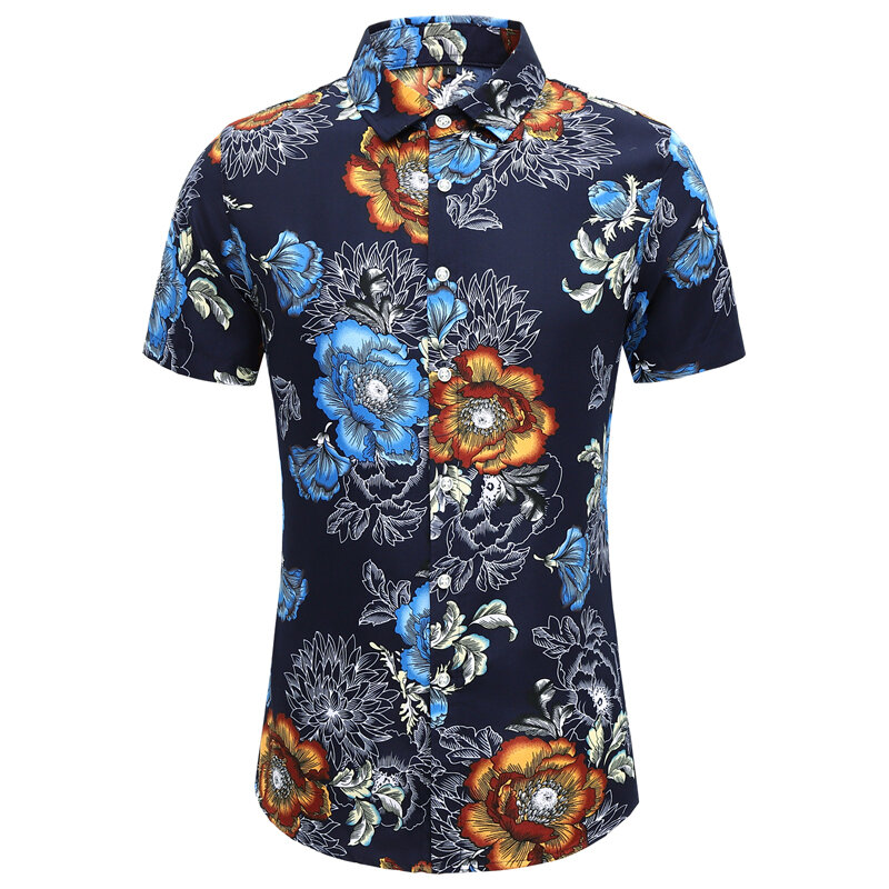 Hawaii-Hemd für Männer, Sommers trand lässige Kurzarm-Button-Down-Shirts, bedruckte männliche Blumen bluse