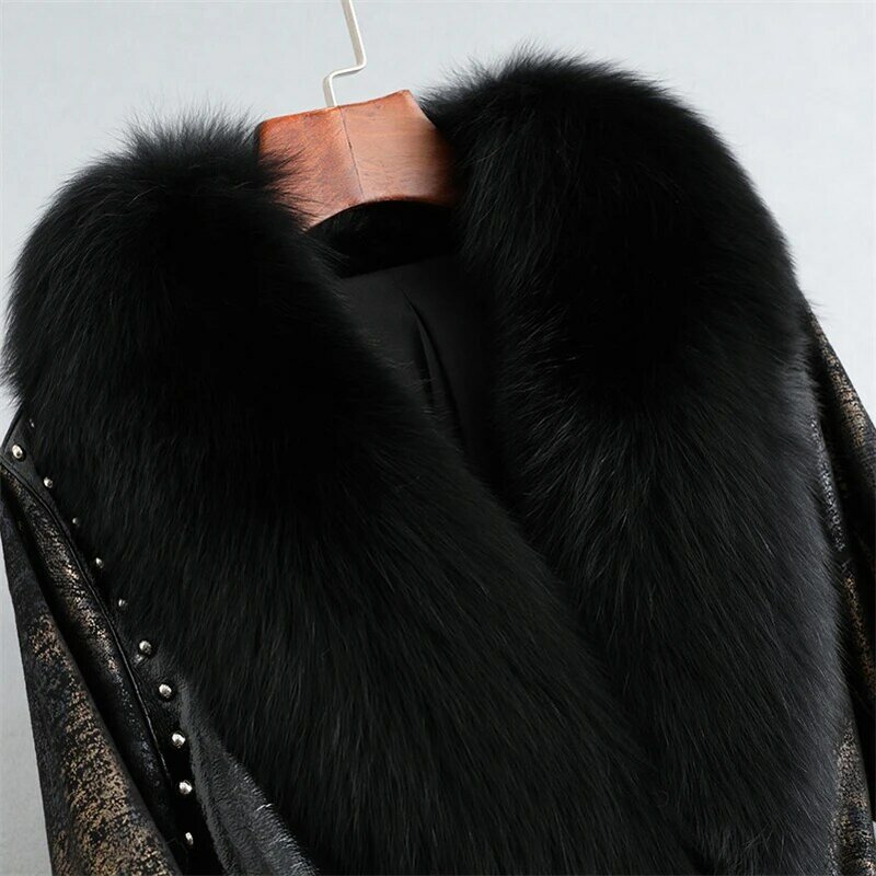Aorice-abrigo largo de piel de conejo para mujer, chaqueta con cuello de piel de zorro, Parka de talla grande, abrigo de invierno, CT283