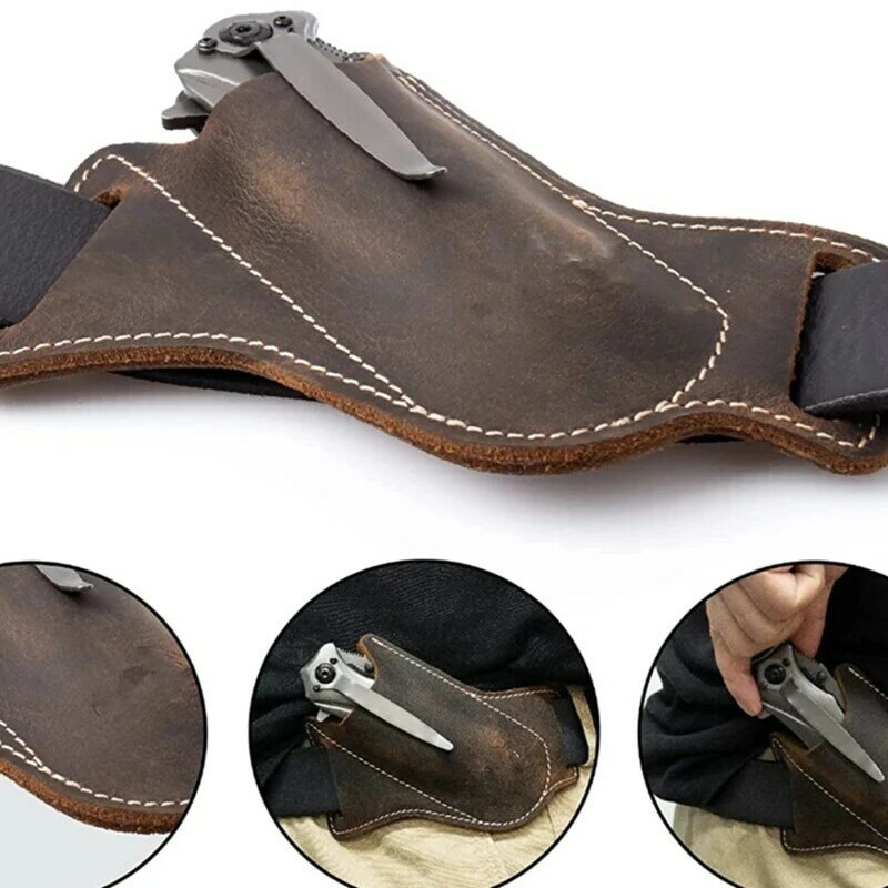 Funda de cinturón de cuero de imitación, herramientas para exteriores, cuchillo plegable, Mini cuchillo de bolsillo, soporte de bolsa, vaina de cuero de vaca