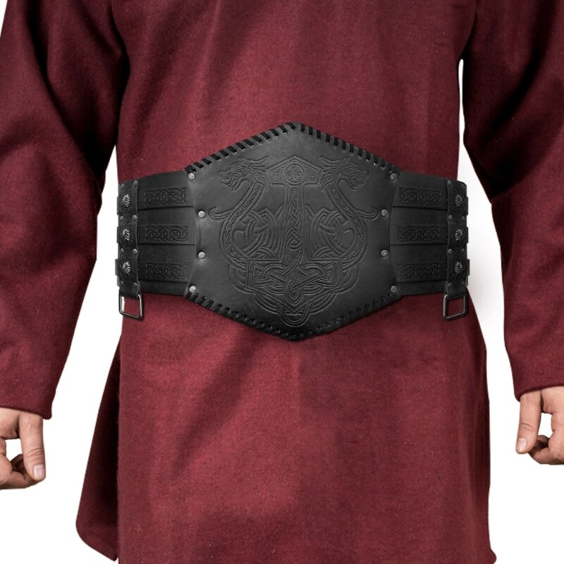 Medieval Faux Leather Belt Knight Corsets Belt Embossed Wide Belt Norse Cosplay Costume Armors Belt Dropship
