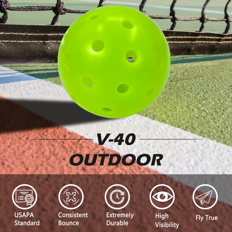 Juciao-Competição Verde Pickleball Balls, 40 Buracos, Salto Alto, Vôo Verdadeiro, Durável, Exterior, Cal