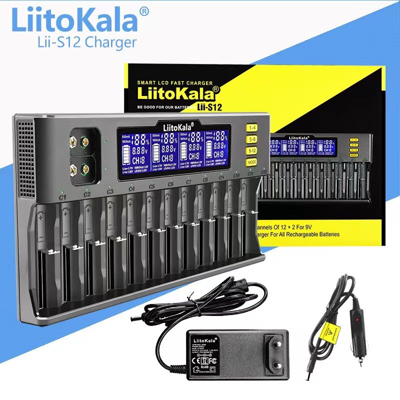 LiitoKala Lii-S12 12 슬롯 S8-Slot 18650 배터리 충전기, 20700 26650 21700 14500 10440 16340 1.2V 3.7V 4.2V Lion 배터리용