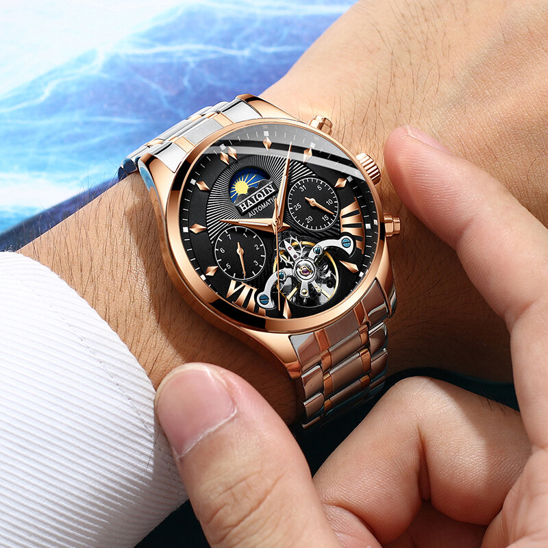 Homens haiqin/mens relógios top marca de luxo automático/mecânico/relógio de luxo homens esporte relógio de pulso mens reloj hombre tourbillon