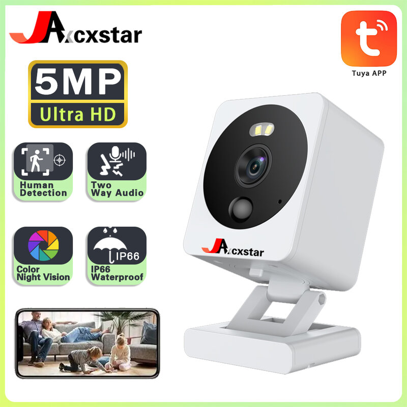Tuya-cámara de seguridad inalámbrica para el hogar, dispositivo de vigilancia CCTV inteligente de 5MP, detección humana por Ia, resistente al agua, Mini cámara IP WiFi