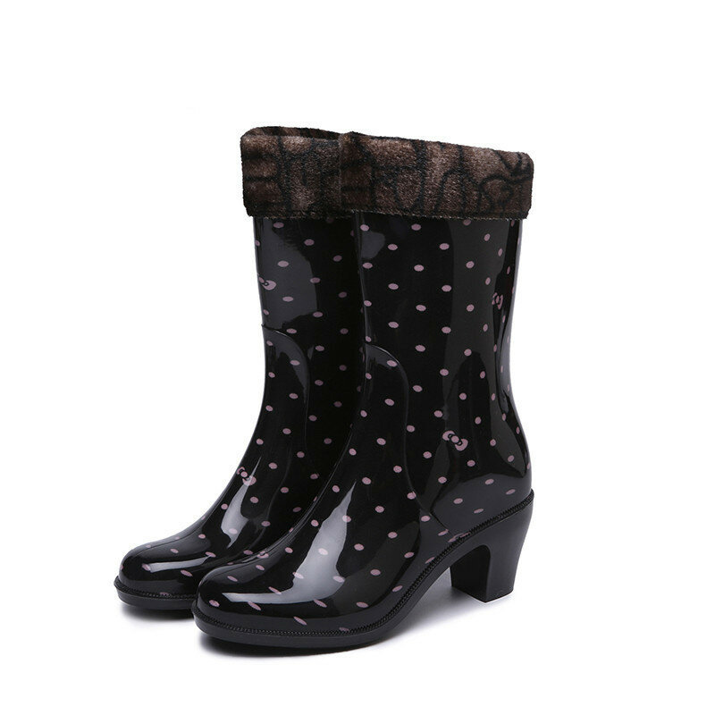 Botas de lluvia impermeables de PVC para mujer, zapatos de tacón alto, Punta puntiaguda, botas de agua, novedad