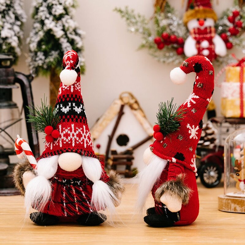 Boneka Santa GNOME Natal, kain rajut pohon Natal ornamen gantung Elf hadiah dekorasi Tahun Baru 2024