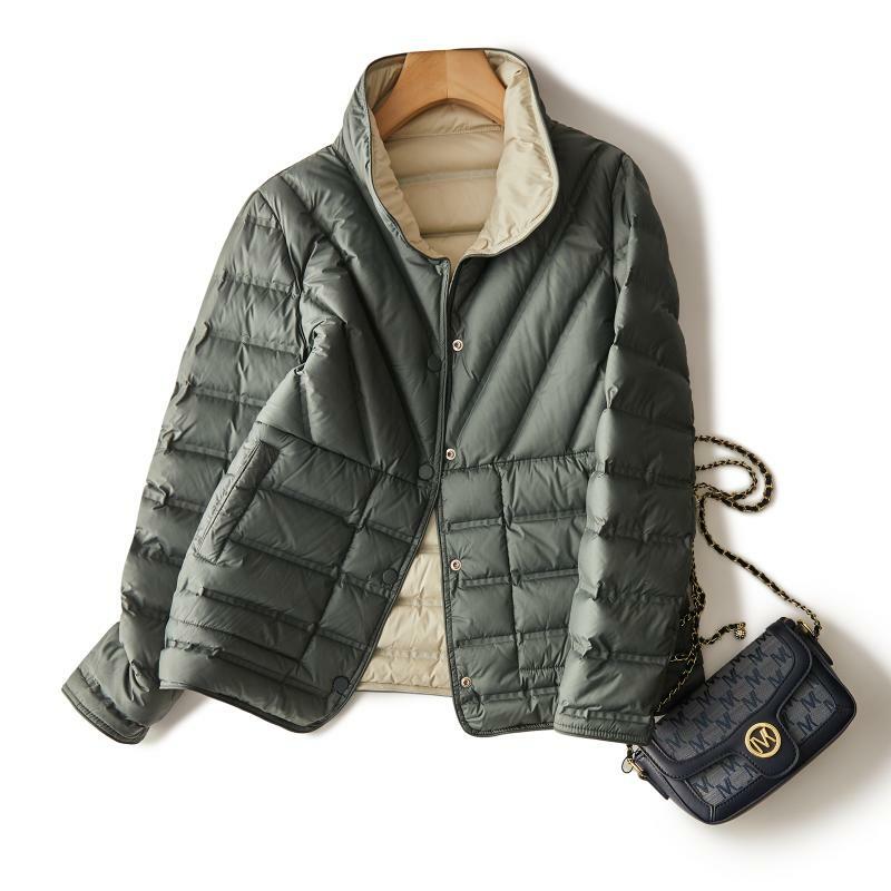 90% 화이트 덕다운 여성 2024 다운 재킷, 한국 양면 칼라 다운 재킷, 따뜻한 재킷, 가을 겨울 신상