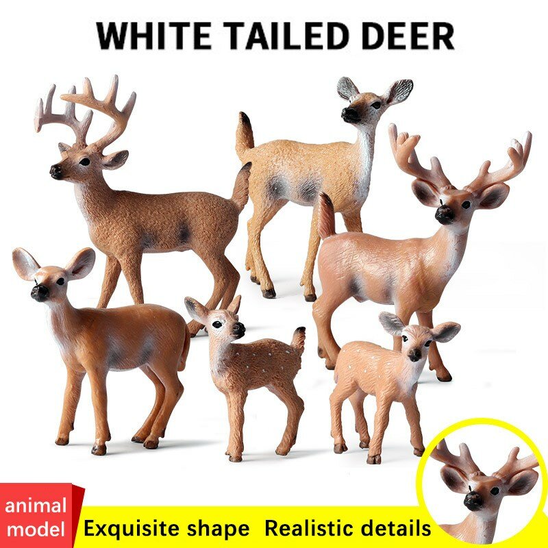 Children's Simulation Model Toys Christmas Animal Model Toys Wild White Tailed Deer Elk Sika Deer Model Solid Ornament Set