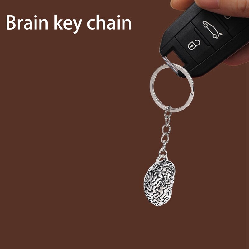 Brain Keychain Alloy Smart Brainiac IQ Key Ring Fob Chain Medicine Human