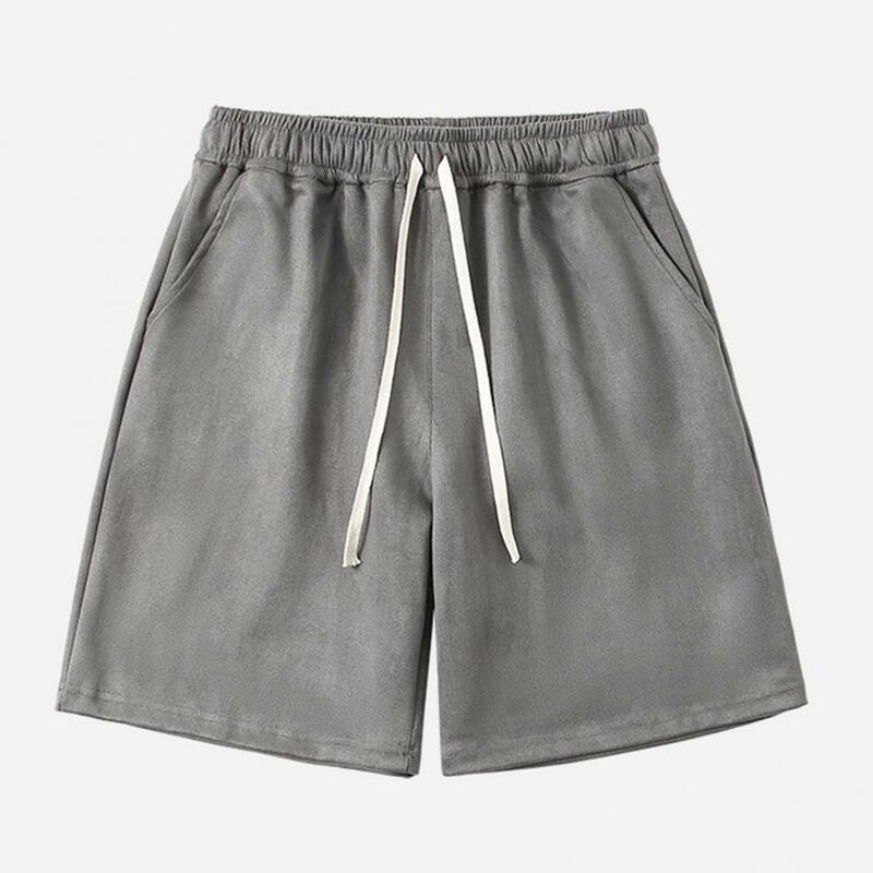 Elastic Drawstring Waist Shorts Men's Summer Athletic Shorts with Elastic Drawstring Waist Pockets for Running Wide Leg Solid