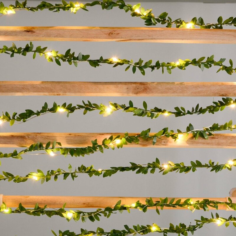 緑の葉を持つ人工ライトガーランド,2/3/5/10m,暖かい白,ツタのつる,クリスマスパーティー,新年,結婚式の装飾用