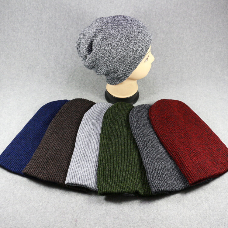 New Stripe Skullies Needle Drawn Hip Hop Hat Autumn and Winter Men's Warm Woolen Hat Outdoor Knitted Hat