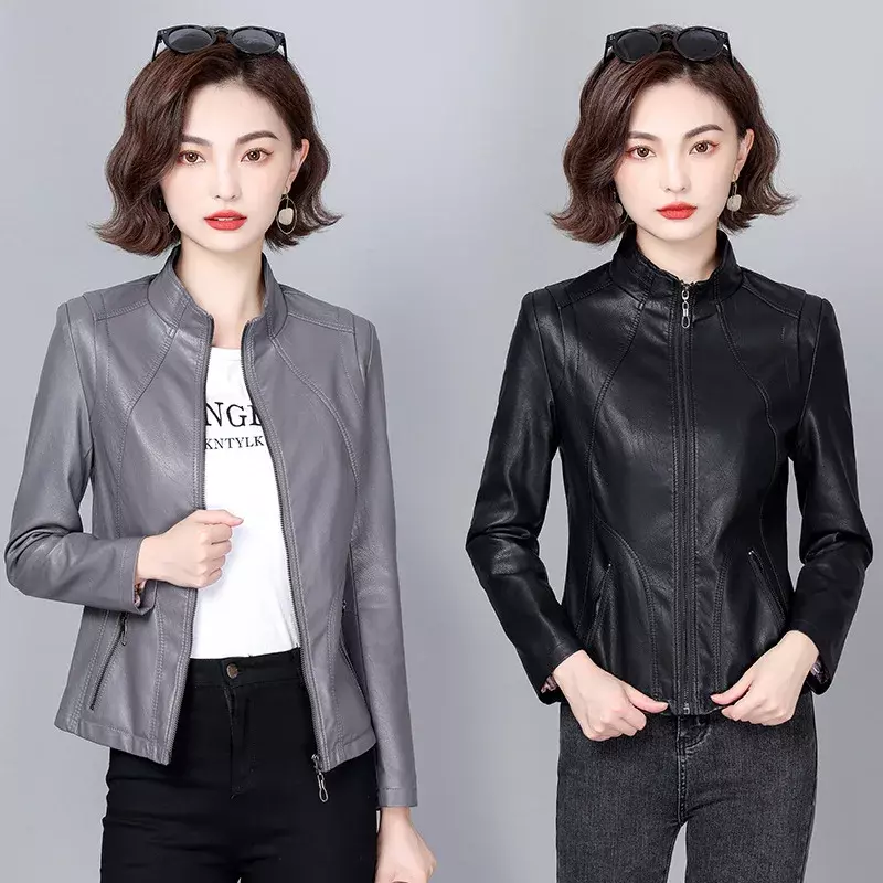 2023 Spring Autumn Leather Jacket Women Clothing Short Slim Leather Jackets Korean Style Casual Biker Coats Jaqueta Feminina