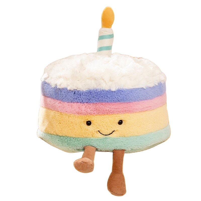 New Cute Fluffy Smile Rainbow Cake Plush Toy Simulation Stuffed Soft Plushie Dessert Birthday Cake Doll for Kids Birthday Gifts
