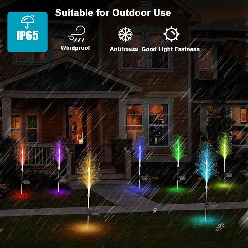 2Pcs Fiber Optic Lights Garden Solar Lights Waterproof Garden Color Changing Lamp With Remote For Yard Patio Pathway Decorations