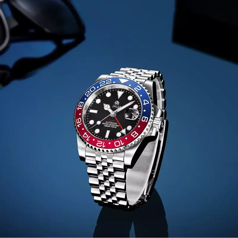 Oryginalny JHLu nowy luksusowy męski zegarek mechaniczny wodoodporny pływający ze stali zegarek ze stali Top marki szafirowe szkło zegarek męski