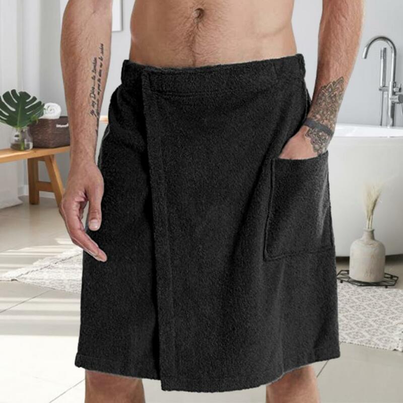 Bath Towel Adjustable Men's Bathrobe with Elastic Waist Homewear Nightgown Spa Towel for Outdoor Sports Swimming Gym Pocket