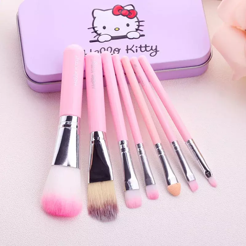 Набор кистей для макияжа Hello Kitty Sanrio, Мультяшные аниме, женские косметические инструменты, аксессуары для девочек, Подарочная коробка для девочек