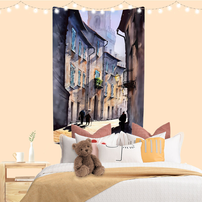 Tapisserie d'art aquarelle imprimée paysage, décor de chambre Boho, mur esthétique, toile de fond de dortoir, couverture de plage