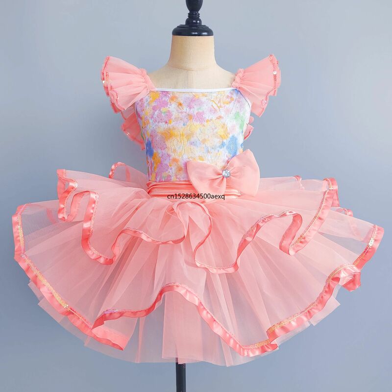 Gaun balet anak perempuan, baju pertunjukan putri, rok Tutu balet, senam, tari Modern, tujuh warna