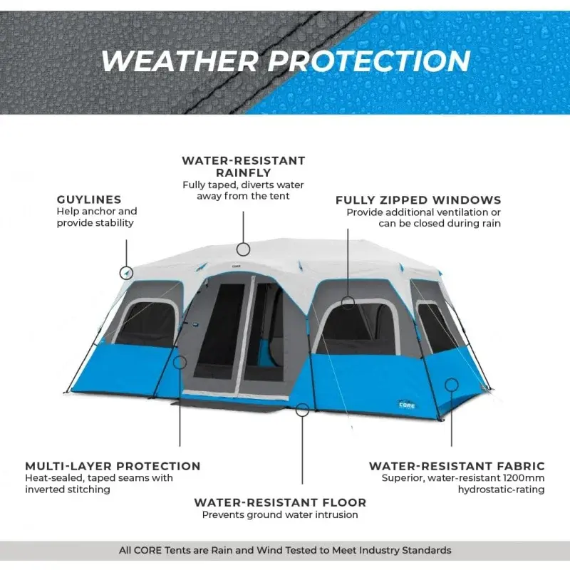 خيمة فورية أساسية مع أضواء LED ، مقصورة عائلية كبيرة محمولة ، خيام متعددة الغرف للتخييم ، تخييم منبثق بإضاءة ، Tent10 لكل