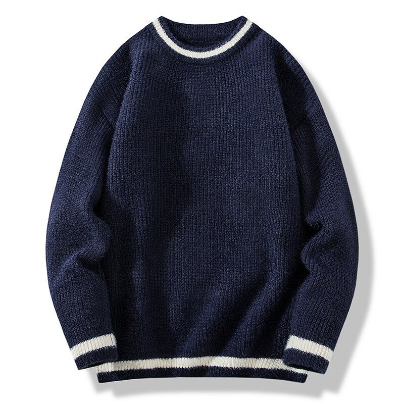 Мужской винтажный зимний свитер с круглым вырезом, однотонный мужской вязаный пуловер, Свободный Мужской Ретро свитер в стиле Харадзюку разных цветов