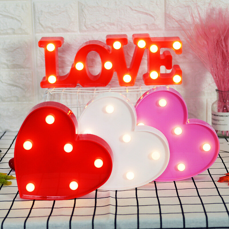 Lámparas decorativas 3D para interiores, luz LED de noche, decoración de boda, regalo romántico del Día de San Valentín, corazón de amor, marquesina, letras