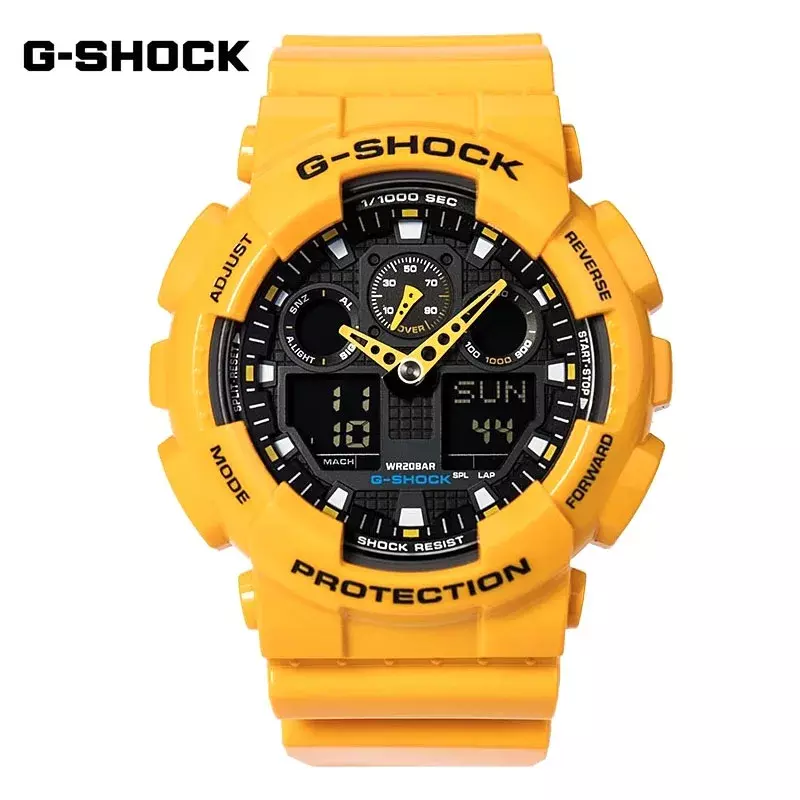 G-SHOCK นาฬิกาผู้ชายชุด GA-100สปอร์ตแฟชั่นมัลติฟังก์ชั่ผู้ชายกันกระแทกนาฬิกา LED แสดงผลคู่นาฬิกาควอตซ์