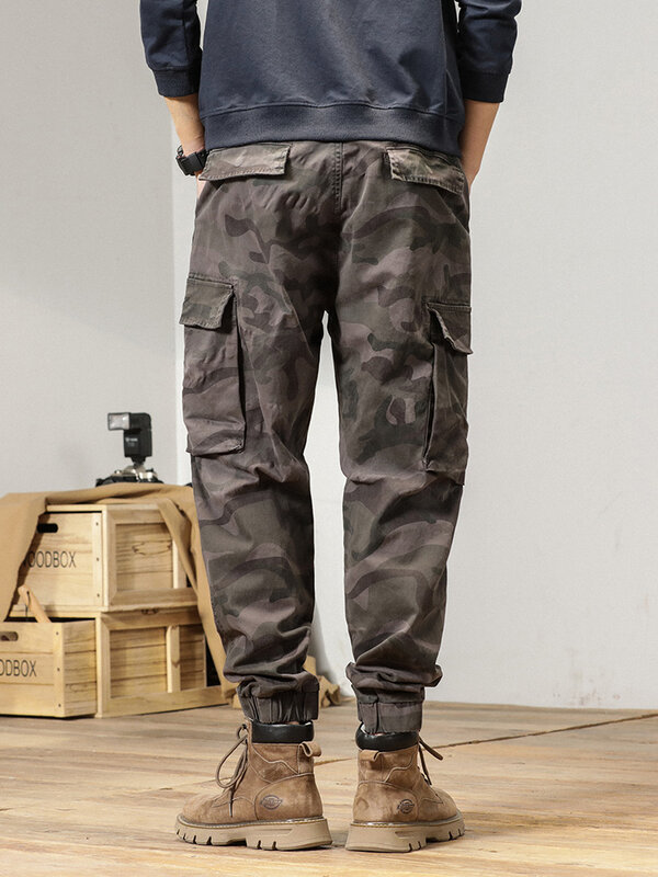 Spring Summer Camouflage Cargo Pants Men Multi-Pockets Workwear Baggy Joggers Army Military Cotton Casual Tactical Trousers